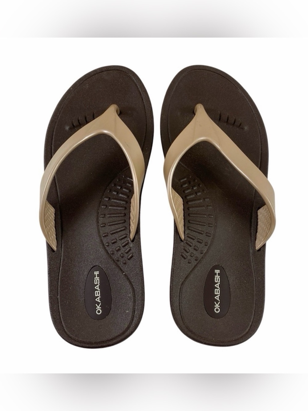 Okabashi‎ Marina Women’s Open Toe Synthetic Brown Gold Thong Sandals (M/L)